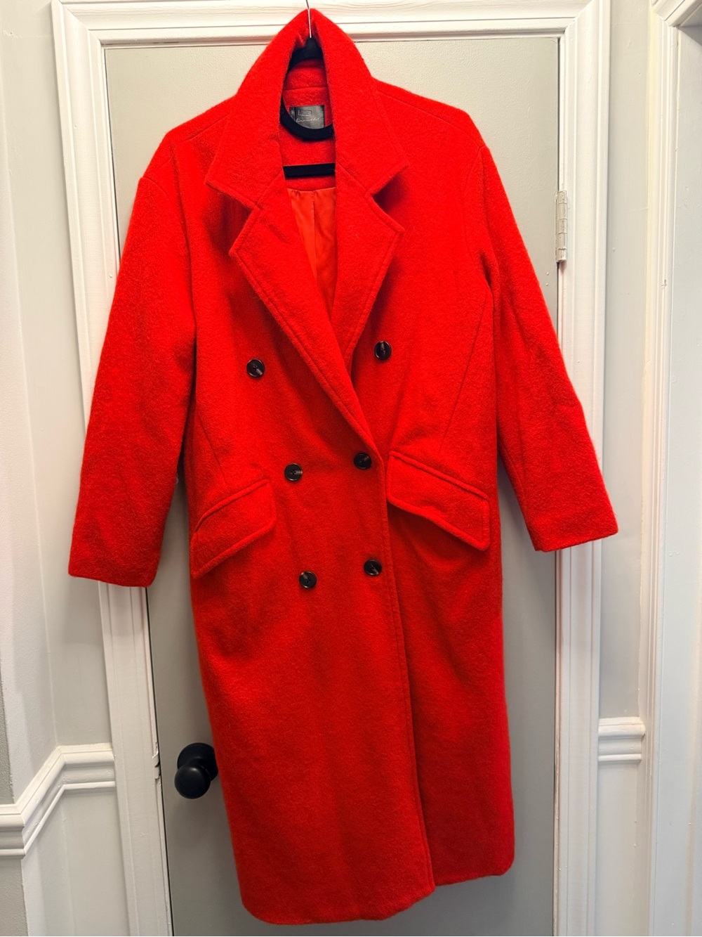 Line + Dot Oversized Red Double-Breasted Women's Wool Coat
